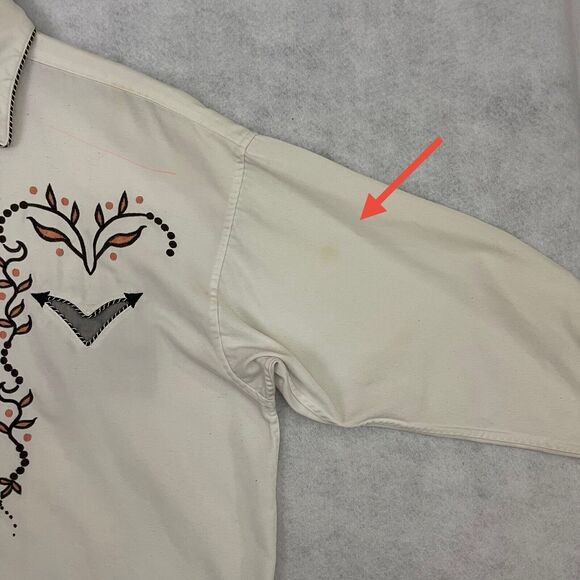 Panhandle Slim Mens Shirt Large White Western Embroidered Pearl Snap Button Up - Picture 7 of 15